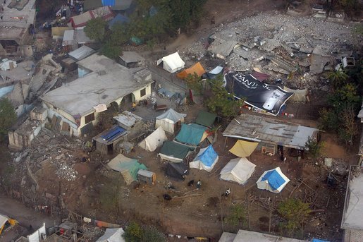 During a one-day visit to Pakistan Vice President Dick Cheney surveyed the extensive damage caused by the October 8th earthquake. The 7.6 magnitude earthquake occurred in one of the most mountainous and inaccessible regions of Pakistan and took more than 73,000 lives and left 2.8 million people homeless. The US has pledged a total of $510 million in relief and reconstruction efforts and has provided winterized shelter for over 31,000 families to date. White House photo by David Bohrer