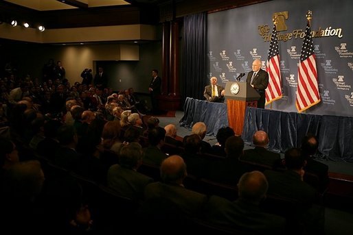 Vice President Dick Cheney remarks on the global war on terror during a speech at the Heritage Foundation in Washington, Wednesday January 4, 2006. White House photo by David Bohrer