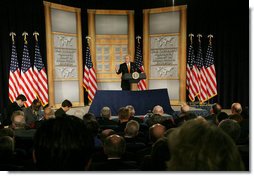 President George W. Bush addresses audience members, Thursday, Jan. 5, 2006, at the U.S. State Department in Washington, during the U.S. University Presidents Summit on International Education. White House photo by Kimberlee Hewitt