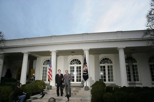 President George W. Bush and Judge Samuel A. Alito address the media in the Rose Garden Monday, Jan. 9, 2006, after a breakfast meeting in the Private Dining Room. Confirmation hearings for Judge Alito, President Bush's nominee for Associate Justice of the Supreme Court, begin today in Washington, D.C. "It's very important that members of the Senate conduct a dignified hearing. The Supreme Court is a dignified body; Sam is a dignified person. And my hope, of course, is that the Senate bring dignity to the process and give this man a fair hearing and an up or down vote on the Senate floor," said the President. White House photo by Kimberlee Hewitt