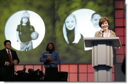 Mrs. Laura Bush addresses an audience at the Council for Juvenile Justice and Delinquency Prevention National Conference, Tuesday, Jan. 10, 2006 in Washington, speaking in support of the Helping America's Youth initiative. White House photo by Shealah Craighead