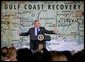 President George W. Bush delivers remarks on gulf coast reconstruction in Bay St. Louis, Miss., Thursday, Jan. 12, 2006. "I can remember coming here, the times I came, and looked hard in people's eyes and saw a sense of desperation and worry and deep, deep concern about the future," said the President. I'm sure there is still concern about the future, but the eyes have cleared up" White House photo by Eric Draper