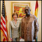 Mrs. Laura Bush is seen at the residence of the U.S. Ambassador to Ghana, welcomed by Ghana President John Agyekum Kufuor in Accra, Ghana, Sunday, Jan. 15, 2006. White House photo by Shealah Craighead