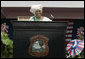 Liberian President Ellen Johnson Sirleaf addresses the audience at her inauguration in Monrovia, Liberia, Monday, Jan. 16, 2006. President Sirleaf is Africa's first female elected head of state. Mrs. Laura Bush and U.S. Secretary of State Condoleezza Rice attended the ceremony. White House photo by Shealah Craighead