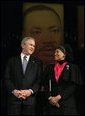 President George W. Bush is joined on stage by Elaine Steele during Georgetown University's "Let Freedom Ring" Celebration Honoring Dr. Martin Luther King at the John F. Kennedy Center, Monday, Jan. 16, 2006. Steele, Co-Founder of Rosa and Raymond Parks Institute, was presented with the "John Thompson Legacy of a Dream Award". White House photo by Eric Draper