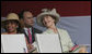 Mrs. Laura Bush and U.S. Secretary of State Condoleezza Rice attend the inauguration of Liberian President Ellen Johnson Sirleaf in Monrovia, Liberia, Monday, Jan. 16, 2006. President Sirleaf is Africa's first female elected head of state. White House photo by Shealah Craighead