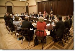 President George W. Bush and Mrs. Bush meet with heads of foundations to help aid Gulf Coast Recovery at the White House, Thursday, Jan. 19, 2006.  White House photo by Eric Draper