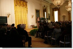 Laura Bush delivers remarks during the 2005 National Awards for Museum and Library Services Ceremony at the White House, Monday, January 30, 2006. The Institute of Museum and Library Services’ National Awards for Museum and Library Service honor outstanding museums and libraries that demonstrate an ongoing institutional commitment to public service. It is the nation’s highest honor for excellence in public service provided by these institutions.  White House photo by Shealah Craighead