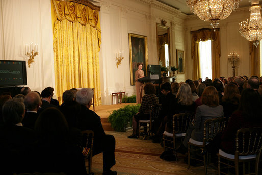 Laura Bush delivers remarks during the 2005 National Awards for Museum and Library Services Ceremony at the White House, Monday, January 30, 2006. The Institute of Museum and Library Services’ National Awards for Museum and Library Service honor outstanding museums and libraries that demonstrate an ongoing institutional commitment to public service. It is the nation’s highest honor for excellence in public service provided by these institutions. White House photo by Shealah Craighead