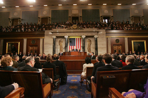 President George W, Bush delivers his State of the Union remarks Tuesday, Jan. 31, 2006 at the United States Capitol. White House photo by Eric Draper