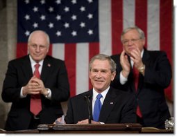 President George W. Bush reacts to applause during his State of the Union Address at the Capitol, Tuesday, Jan. 31, 2006. White House photo by Eric Draper