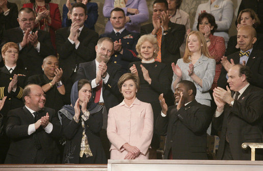 Laura Bush is applauded as she is introduced Tuesday evening, Jan. 31, 2006 during the State of the Union Address at United States Capitol in Washington. White House photo by Eric Draper