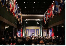 President George W. Bush addresses his remarks on the global war on terror Thursday, Feb. 9, 2006 to an audience at the National Guard Memorial Building in Washington.  White House photo by Paul Morse