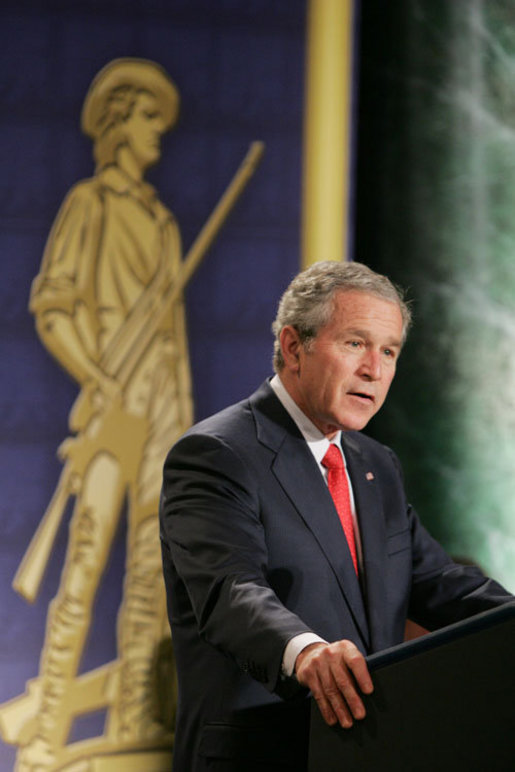 President George W. Bush addresses his remarks on the global war on terror Thursday, Feb. 9, 2006 to an audience at the National Guard Memorial Building in Washington. White House photo by Paul Morse