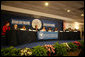 Mrs. Laura Bush participates in a roundtable discussion with doctors and breast cancer survivors, Thursday, Feb. 9, 2006 at the Gemelli Hospital in Rome, sponsored by The Susan G. Komen Breast Cancer Foundation. White House photo by Shealah Craighead