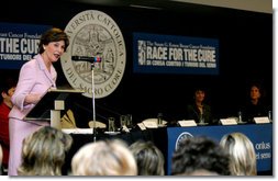 Mrs. Laura Bush delivers remarks after participating in a roundtable discussion with doctors and breast cancer survivors, Thursday, Feb. 9, 2006 at the Gemelli Hospital in Rome, sponsored by The Susan G. Komen Breast Cancer Foundation.  White House photo by Shealah Craighead