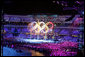 Fireworks in the design of the Olympic rings is a highlight moment during the 2006 Winter Olympics opening ceremony in Turin, Italy, Friday, Feb. 10, 2006. White House photo by Shealah Craighead