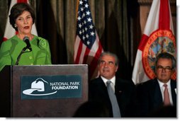 Laura Bush delivers remarks Wednesday, Feb. 15, 2006, in Coral Gables, FL, to emphasize the National Park Foundation's Junior Ranger program and its importance to preservation and education in the National Parks. White House photo by Shealah Craighead