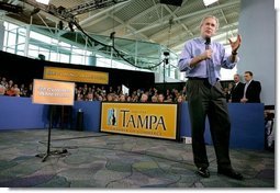 President George W. Bush delivers remarks on the Global War on Terror in Tampa, Florida, Friday, Feb. 17, 2006.  White House photo by Eric Draper