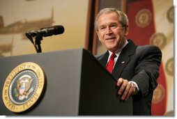 President George W. Bush addresses the American Legion on the global war on terror, Friday, Feb. 24, 2006 at the Capital Hilton Hotel in Washington. President Bush voiced his support for free elections in the Middle East, saying that free elections are instruments of change, giving people an opportunity to organize, express views and change their existing order, strengthening the forces of freedom and allowing citizens to take control of their own destiny.  White House photo by Kimberlee Hewitt