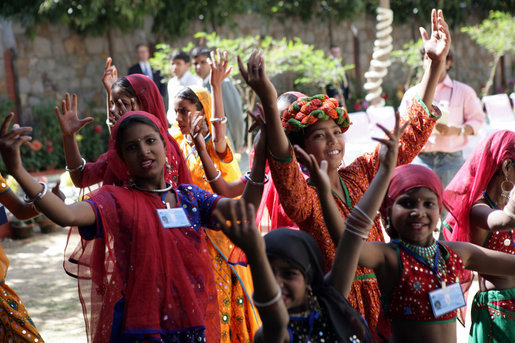 Dancers perform for Mrs. Laura Bush during her tour of Prayas, Thursday, March 2, 2006, in New Delhi, India. White House photo by Shealah Craighead