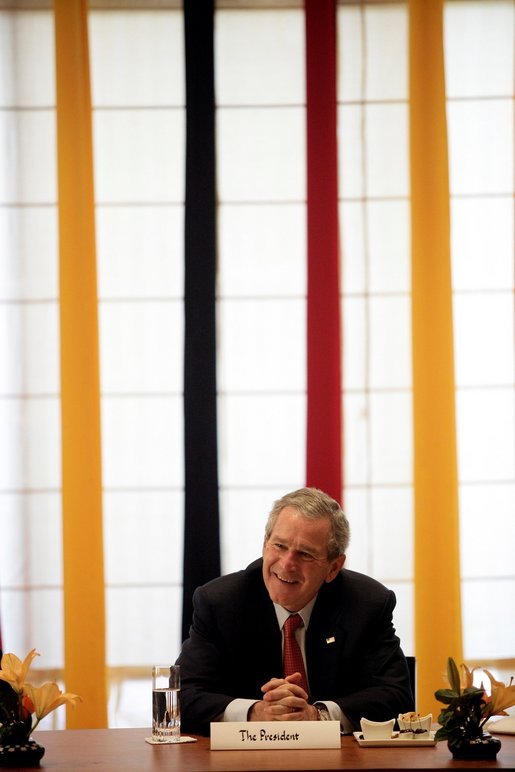 President George W. Bush smiles as he meets with religious leaders of India Thursday, March 2, 2006, in New Delhi. White House photo by Eric Draper