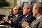 President George W. Bush speaks to the press after participating in a briefing by the Joint Improvised Explosive Device Defeat Task Force in the Roosevelt Room of the White House on Saturday March 11, 2006. White House photo by Paul Morse