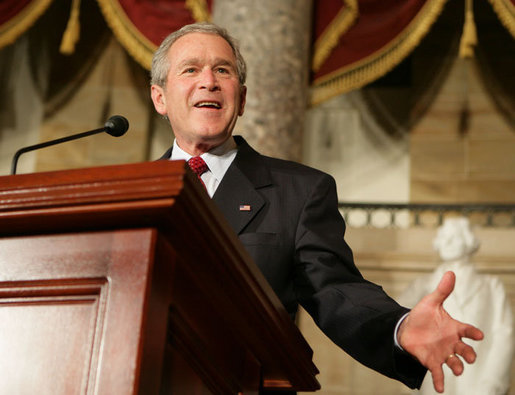 President George W. Bush speaks Wednesday evening, March 15, 2006 at the United State Capitol in Washington, in remembrance of the 50th Anniversary of the Hungarian revolution, during a celebration of Hungarian contributions to Democracy. White House photo by Kimberlee Hewitt