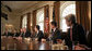 President George W. Bush meets with members of Congress Thursday, March 16, 2006, in the Cabinet Room of the White House. The President thanked the attendees and singled out Sen. John Kerry (D-Mass.) saying, "I can remember on the campaign trail, he said that he supported a line-item veto, and he is following through on his word by being here at the table." White House photo by Paul Morse