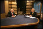 Vice President Dick Cheney talks with Bob Schieffer during an interview on CBS's Face the Nation at CBS studios in Washington, Sunday, March 19, 2006. White House photo by David Bohrer