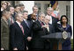 President George W. Bush is joined by his Cabinet in the Rose Garden as he offers remarks Tuesday, March 28, 2006, after finishing their third meeting of the year. Said the President, "Secretary Rice encouraged our Cabinet members to build relationships with their counterparts in Iraq once the new Iraqi government is formed. And I expect them to follow through on their commitments." White House photo by Eric Draper