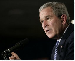 President George W. Bush addresses his remarks to an audience at Freedom House, Wednesday, March 29, 2006 in Washington, where President Bush discussed Democracy in Iraq and thanked the Freedom House organization for their work to expand freedom around the world.  White House photo by Eric Draper