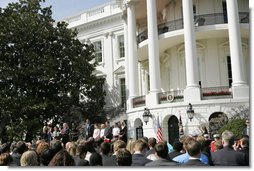 President George W. Bush congratulates 12 2005 and 2006 NCAA Championship teams during a South Lawn ceremony Thursday, April 6, 2006. White House photo by Kimberlee Hewitt