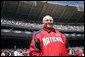 Vice President Dick Cheney takes to the field at RFK Memorial Stadium before throwing out the ceremonial first pitch at the Washington National's home opener, Tuesday, April 11, 2006. White House photo by David Bohrer