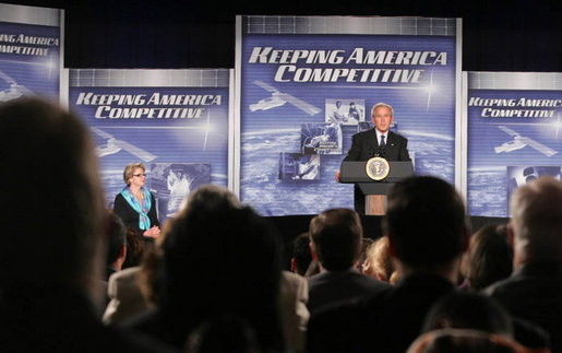 President George W. Bush talks about his visit to Parkland Magnet Middle School for Aerospace Technology in Rockville, Md., Tuesday, April 18, 2006. "We saw two scientists who are here from NASA. These are good, hard-working folks who said, I kind of want to lend my expertise to try to convince a child that science is cool," said President Bush. "You know, sometimes -- you might remember those days, when you were in middle school, people say, you know, science isn't cool. Science is not only cool, it's really important for the future of this country, and it's great to have people we call adjunct professors here, to help lend their real-life experiences to stimulate junior high students to the wonders of science." White House photo by Kimberlee Hewitt