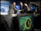 President George W. Bush greets state participants at the end of a Panel on the American Competitiveness Initiative at Cisco Systems, Inc in San Jose, California, Friday, April 21, 2006. White House photo by Eric Draper