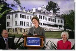 Mrs. Laura Bush delivers remarks, Monday, April 24, 2006, during a visit to The Mount Estate and Gardens, home of author Edith Wharton and a 2005 Preserve America Presidential Award recipient, in Lenox, Mass. White House photo by Shealah Craighead