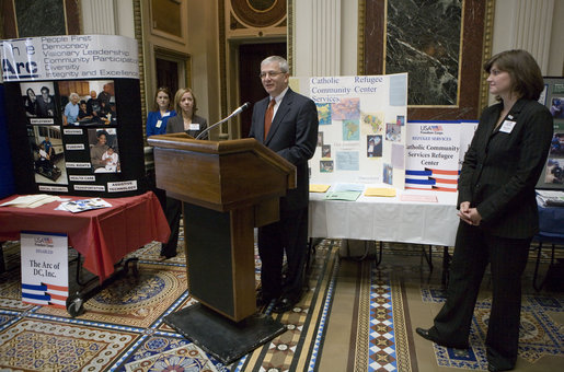 White House Chief of Staff Josh Bolten addresses participants at the White House Volunteer Fair hosted by USA Freedom Corps in the Dwight D. Eisenhower Executive Office Building April 25, 2006. White House photo by Kimberlee Hewitt