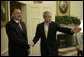 President George W. Bush welcomes President Ilham Aliyev of Azerbaijan to the Oval Office Friday, April 28, 2006. White House photo by Paul Morse