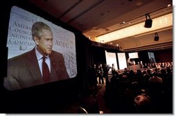 President George W. Bush addresses the American Council of Engineering Companies in Washington, D.C., May 3, 2006. "Part of creating a wealth in which -- an environment in which the entrepreneurial spirit is strong is to let people have more of their money; is to unleash the great creative talent of the American people," said the President. "And that's what we did. I worked with Congress to cut the taxes on everybody who pays taxes." White House photo by Eric Draper