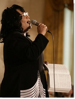 Evangelist performer Gail Richardson sings "How Great Thou Art," during a celebration of National Prayer Day Thursday, May 4, 2006, in the East Room of the White House. White House photo by Eric Draper