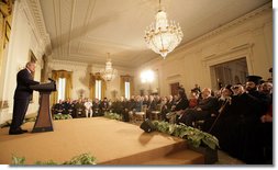 President George W. Bush addresses guests in the East Room of the White House Thursday, May 4, 2006, during a celebration of the National Day of Prayer. White House photo by Eric Draper