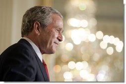 President George W. Bush speaks with guests during the White House celebration of Cinco De Mayo in the East Room Thursday, May 4, 2006.  White House photo by Paul Morse