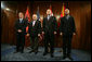 Vice President Dick Cheney stands with Albanian Prime Minister Sali Berisha, left, Croatian Prime Miniser Ivo Sanader, center right, and Macedonian Prime Minister Vlado Buckovski, right, during a multilateral meeting of the Adriatic Charter countries, Sunday, May 7, 2006 in Dubrovnik, Croatia. White House photo by David Bohrer