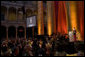 Mrs. Laura Bush addresses the guests at the Mosaic Foundation dinner in the National Building Museum in Washington, D.C., Wednesday, May 9, 2006. Founded by the spouses of Arab Ambassadors to the United States, the Mosaic Foundation is dedicated to improving the lives of women and children. White House photo by Shealah Craighead