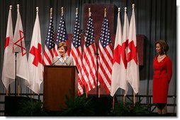 Mrs. Laura Bush addresses the national convention of the American Red Cross during their 125th anniversary week in Washington, D.C., Friday, May 12, 2006. "Few organizations have earned such a distinction or established such a legacy for humanity," said Mrs. Bush.  White House photo by Shealah Craighead