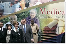 Mrs. Laura Bush addresses the press during the last day of enrollment for the new Medicare prescription drug benefit at Shiloh Baptist Church in Washington, D.C., Monday, May 15, 2006. White House photo by Shealah Craighead