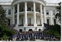 President George W. Bush and Laura Bush pose with the 2006 U.S. Winter Olympic and Paralympic teams during a congratulatory ceremony held on the South Lawn at the White House Wednesday, May 17, 2006. White House photo by Shealah Craighead