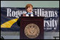 Mrs. Laura Bush delivers the commencement speech on Saturday, May 20, 2006, to Roger Williams University's graduating class of 2006, in Bristol, Rhode Island. In her remark, Mrs. Bush recognized Nadima Sahar, Arezo Kohistani and Mahbooba Babrakzai, the first graduates of the Initiative to Educate Afghan Women at Roger Williams University: "American women know that Afghanistan's future success requires widespread education among Afghans. By educating promising young Afghan women in American colleges, the Initiative is making sure Afghanistan’s future leaders will extend the freedom and opportunity of their new democracy to all Afghans – including women and girls," said Mrs. Bush. White House photo by Shealah Craighead