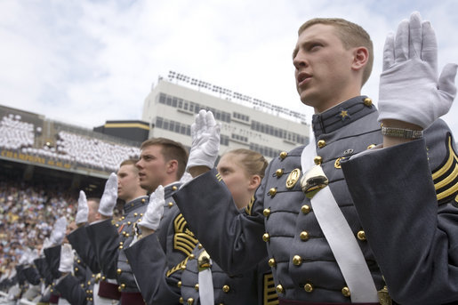 The 2006 graduating class of the U.S. Military Academy at West Point, takes an Oath of Office at the end of the commencement ceremony Saturday, May 27, 2006 in West Point, N.Y. White House photo by Shealah Craighead